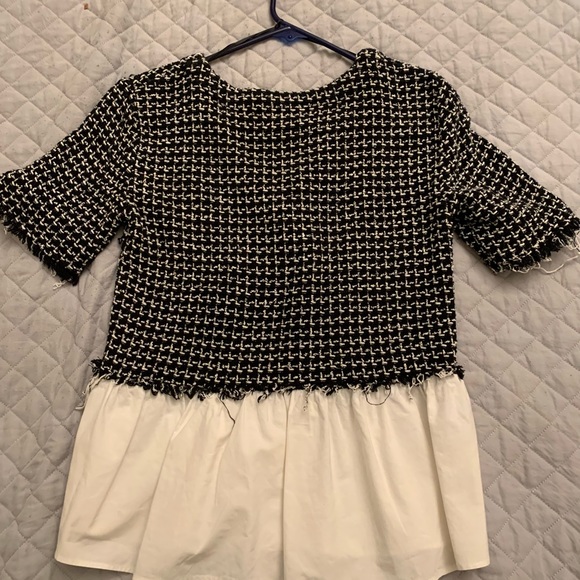 Zara Black And White Contrast Tweed Top - Picture 3 of 3